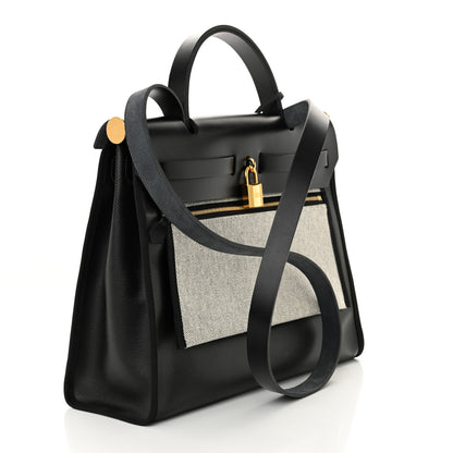 Hermes Toile H Berline Vache Hunter Herbag Zip PM 31 Black Ecru 4 of 12