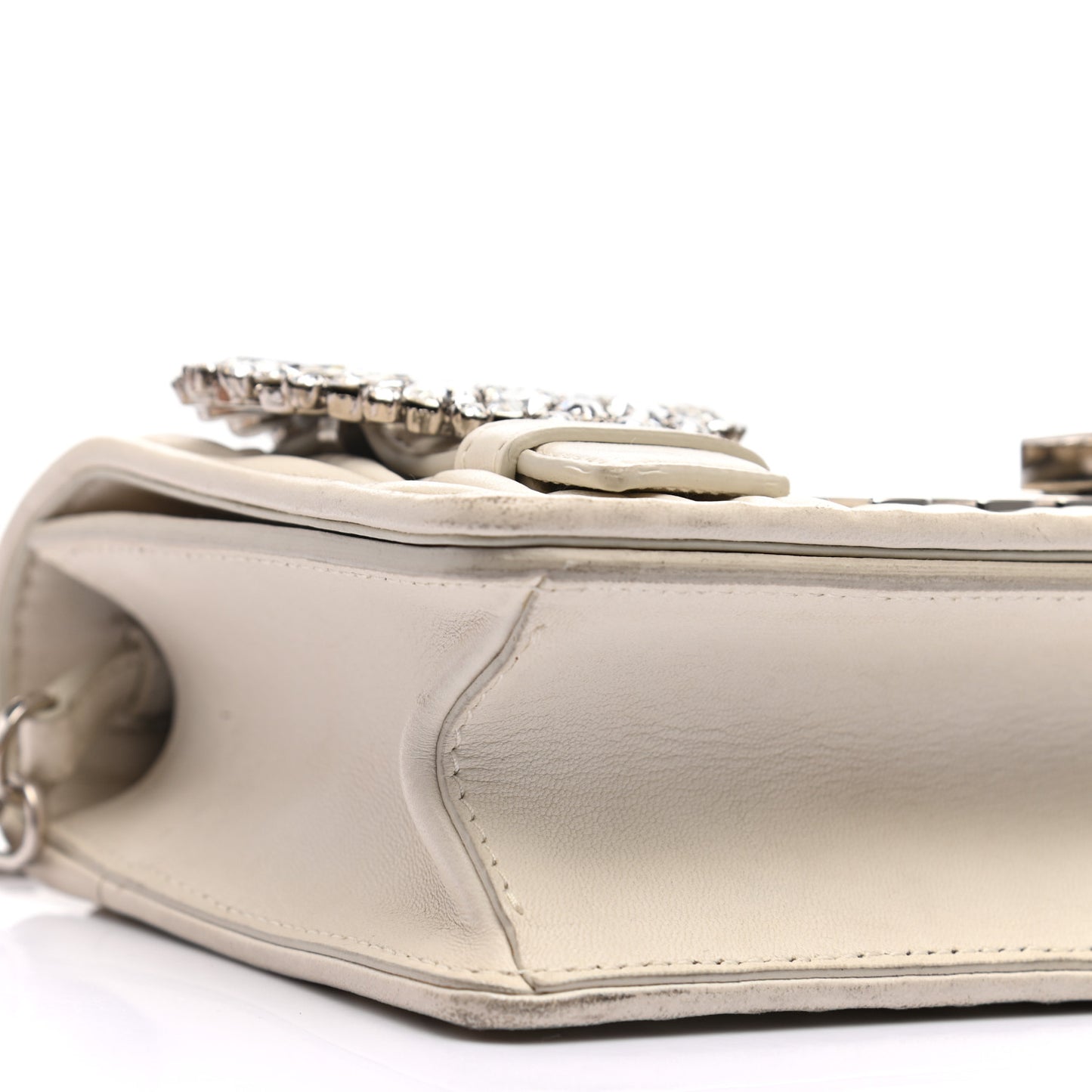 Nappa Matelasse Crystal Embellished Shoulder Bag White