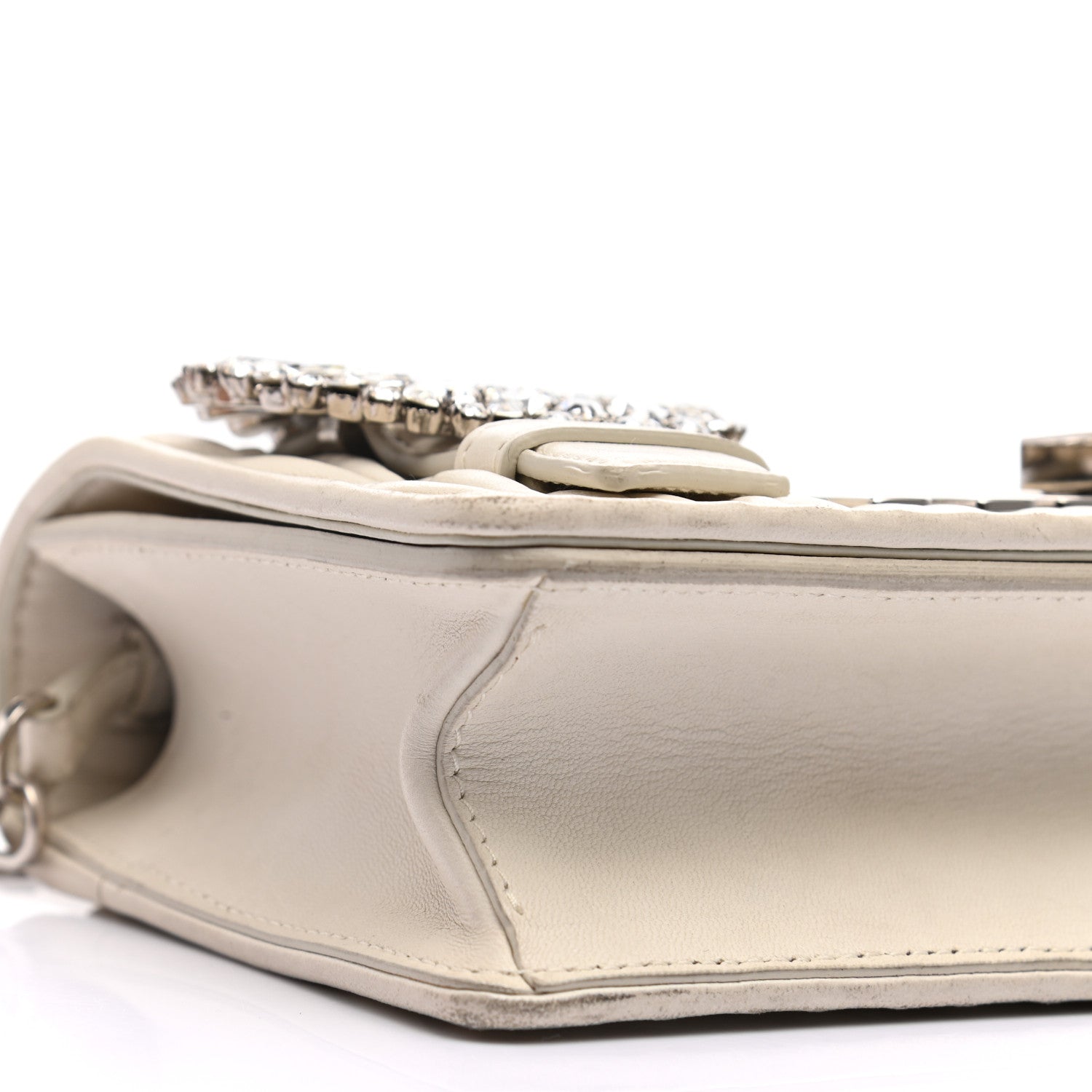 Miu Miu Nappa Matelasse Crystal Embellished Shoulder Bag White 5 of 13