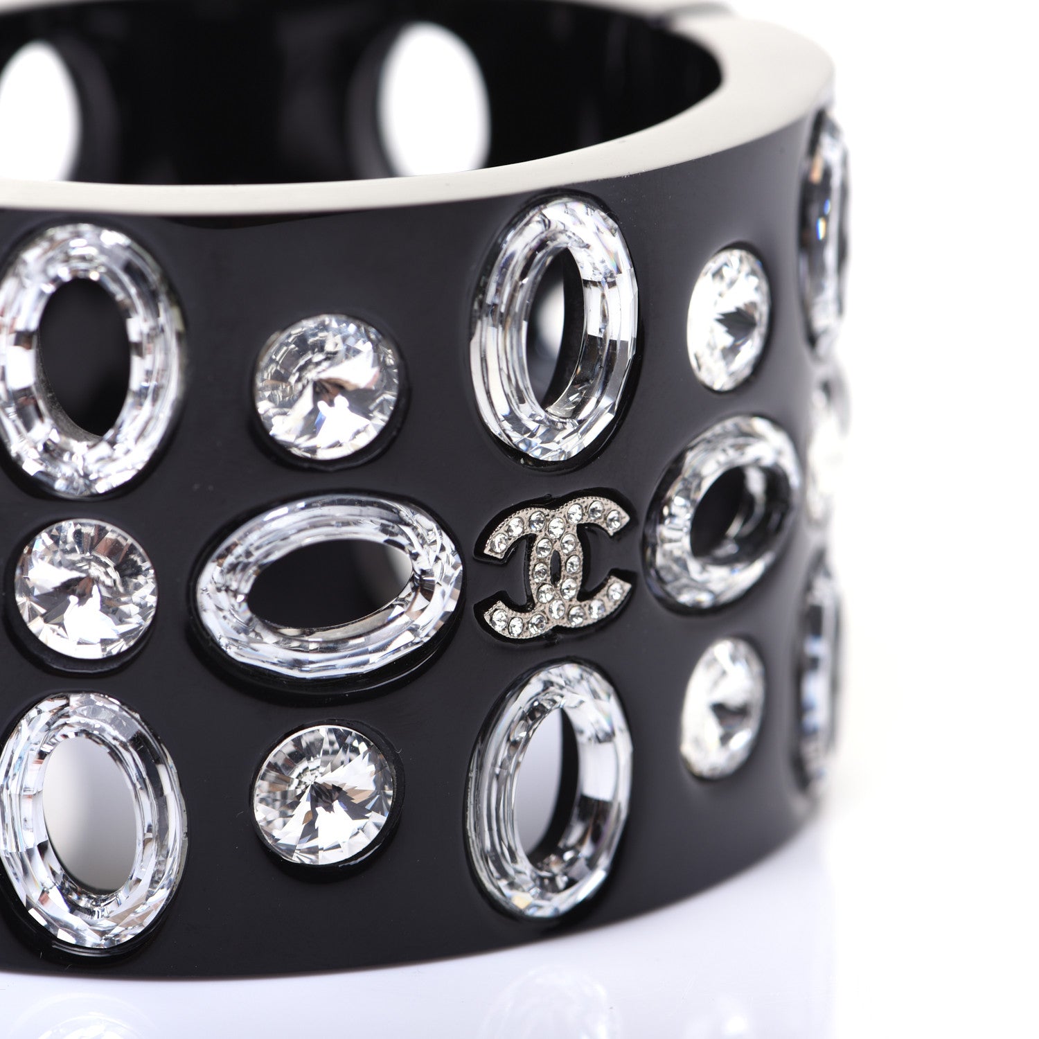 Chanel Resin Crystal CC Cuff Black 9 of 10