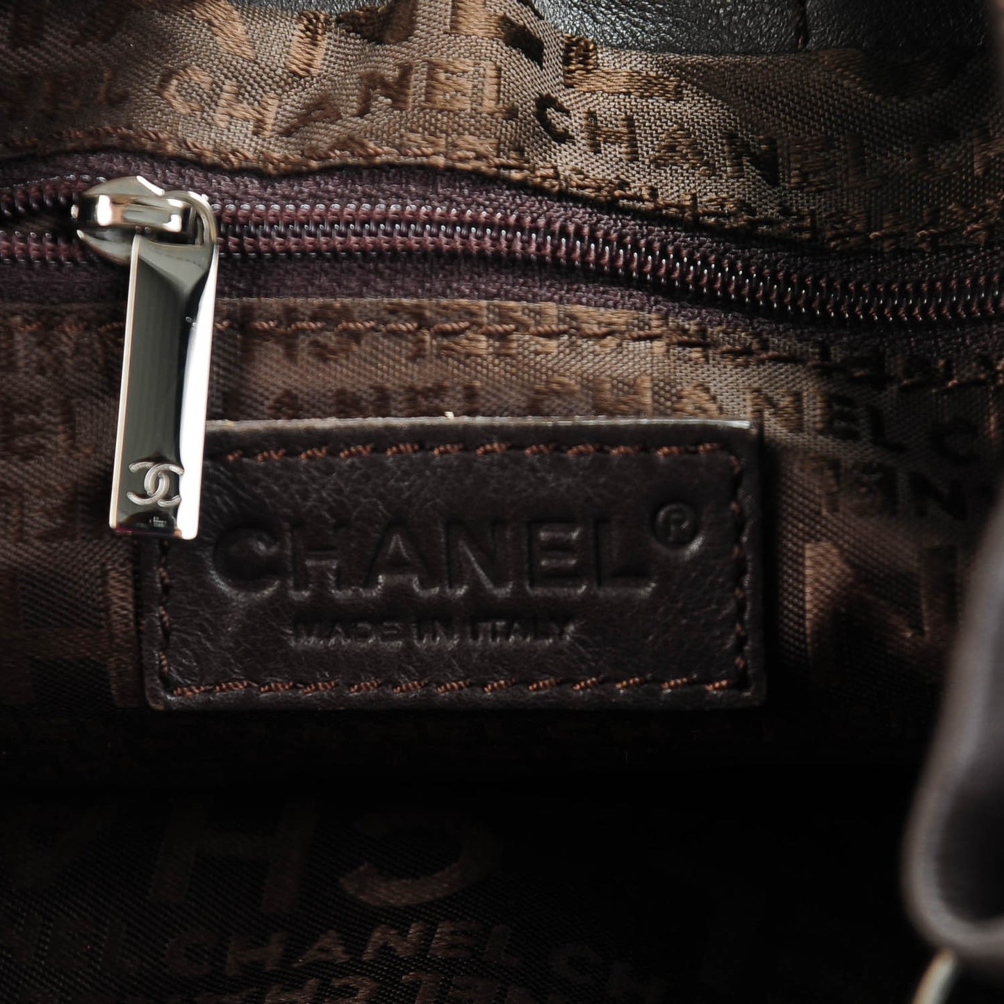 Calfskin Square Stitch Drawstring Shoulder Bag Brown