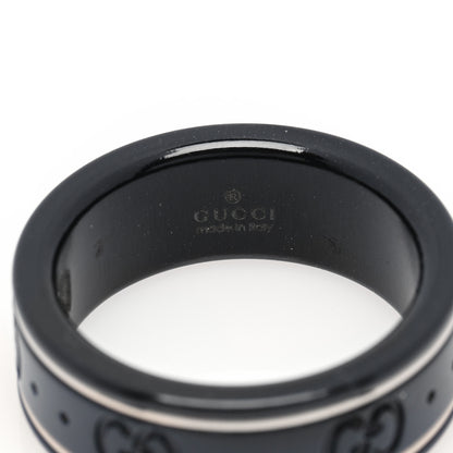 Gucci Black Synthetic Corundum 18K White Gold 7mm Icon Band Ring 50 5.25 4 of 5