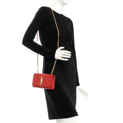 Saint Laurent Grain De Poudre Small Monogram Kate Satchel Red 2 of 7