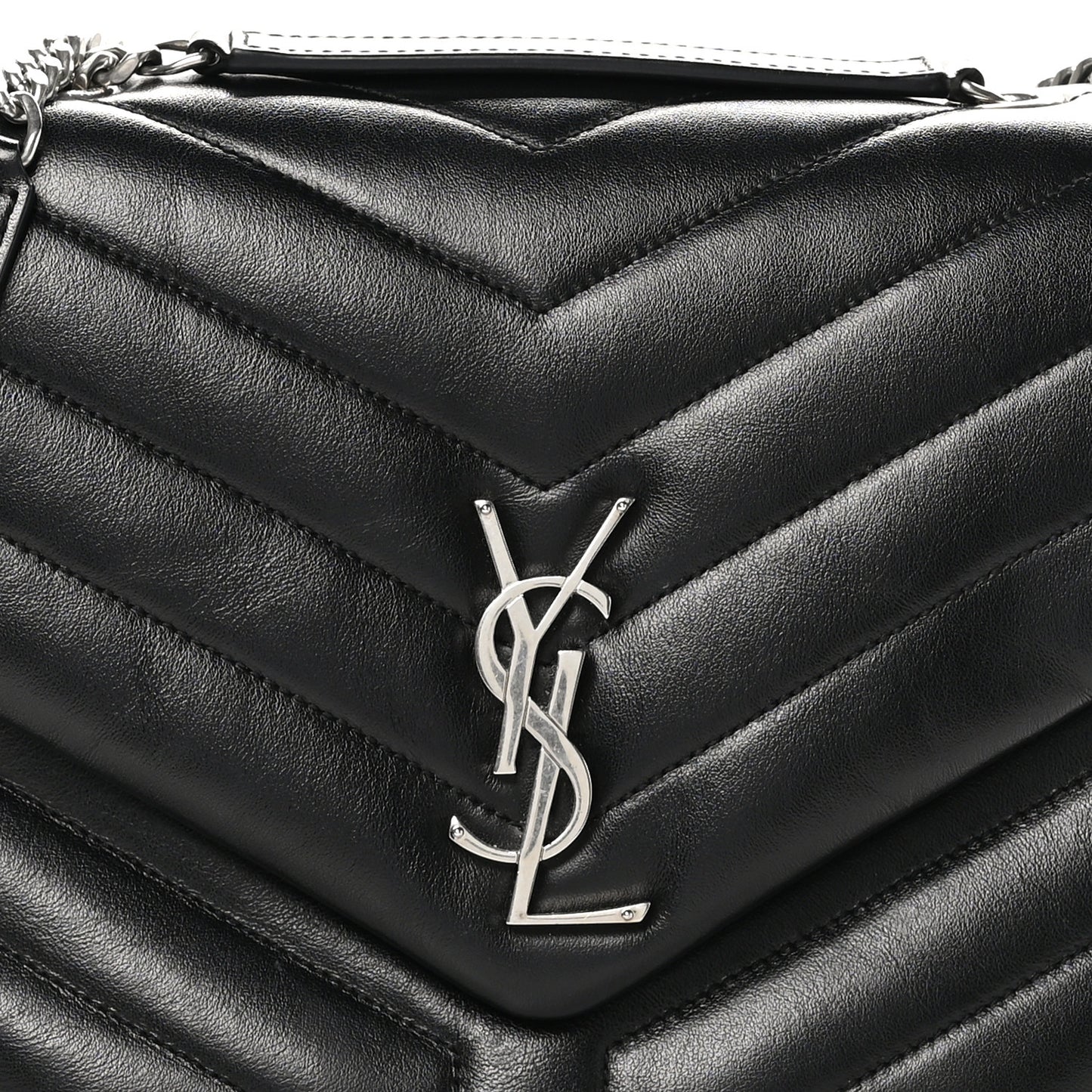Calfskin Y Quilted Monogram Medium Loulou Chain Satchel Black