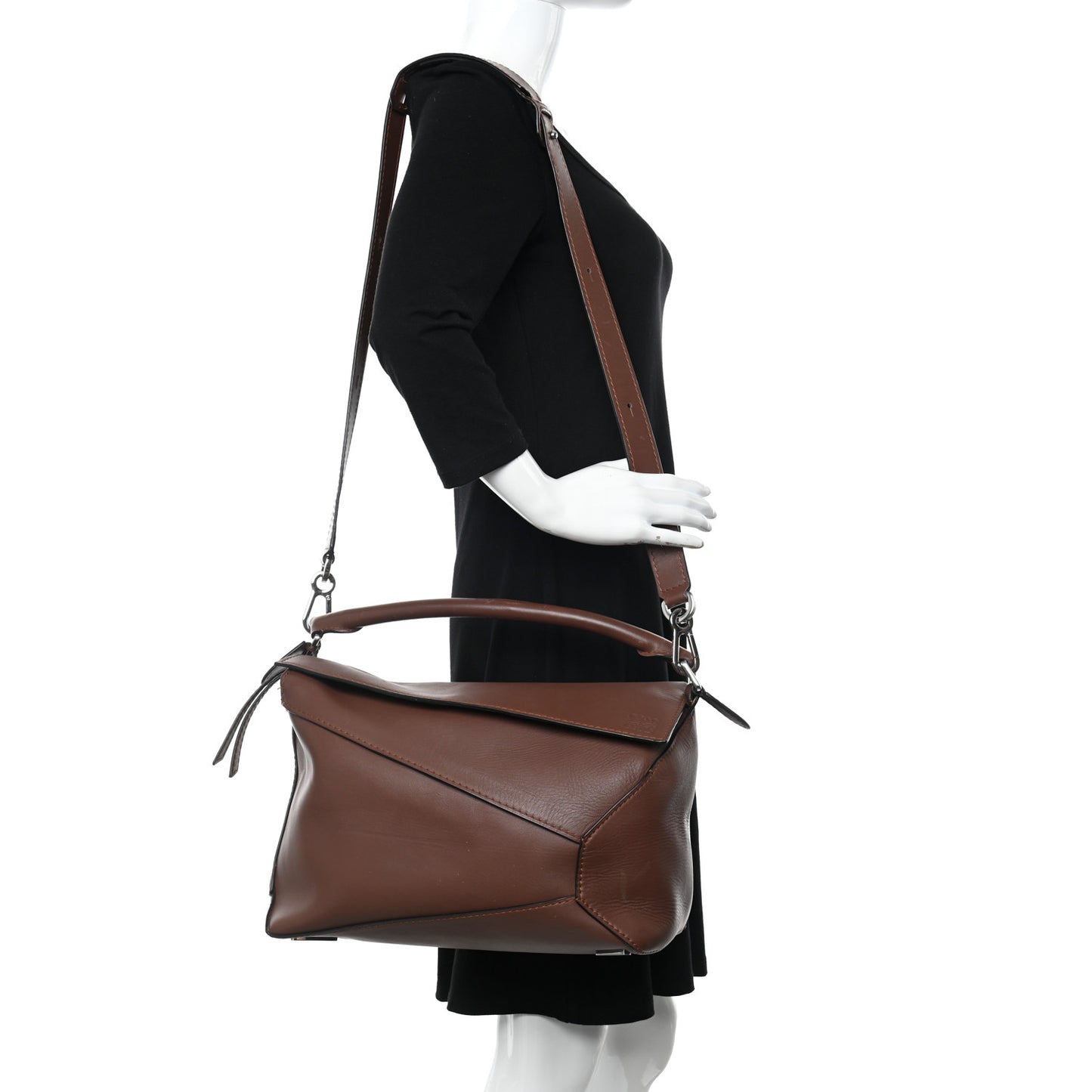 Calfskin Large Puzzle Edge Bag Brown