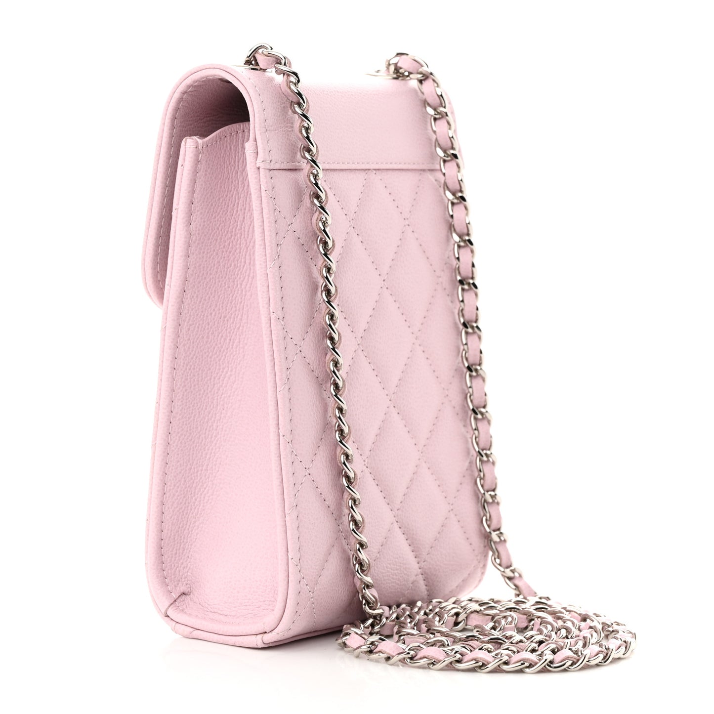 Grained Calfskin Quilted CC Box Clutch With Chain Rose