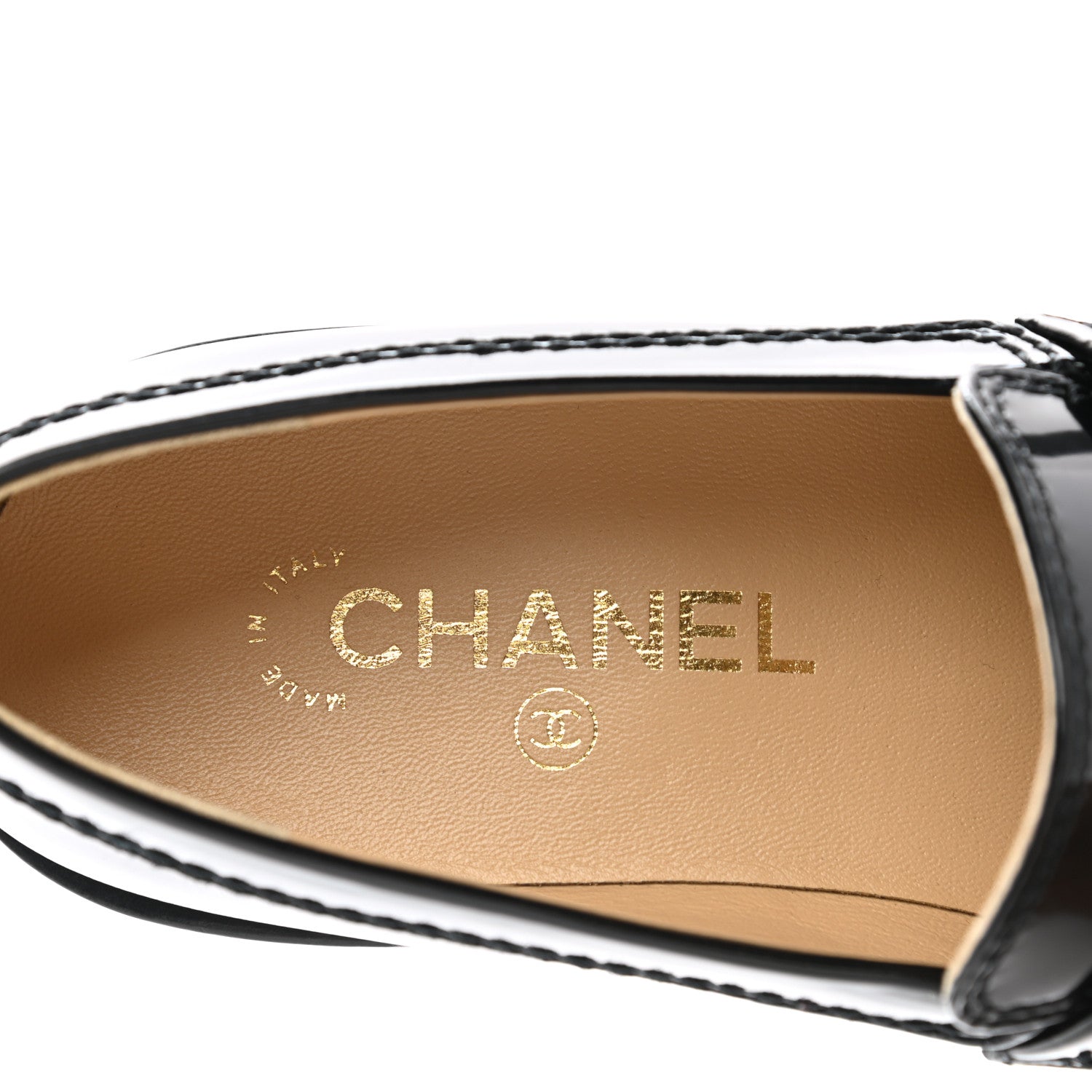 Chanel Shiny Calfskin Logo Loafers 38 Black 7 of 8