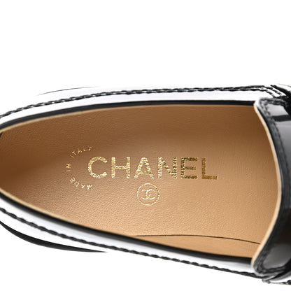 Chanel Shiny Calfskin Logo Loafers 38 Black 7 of 8