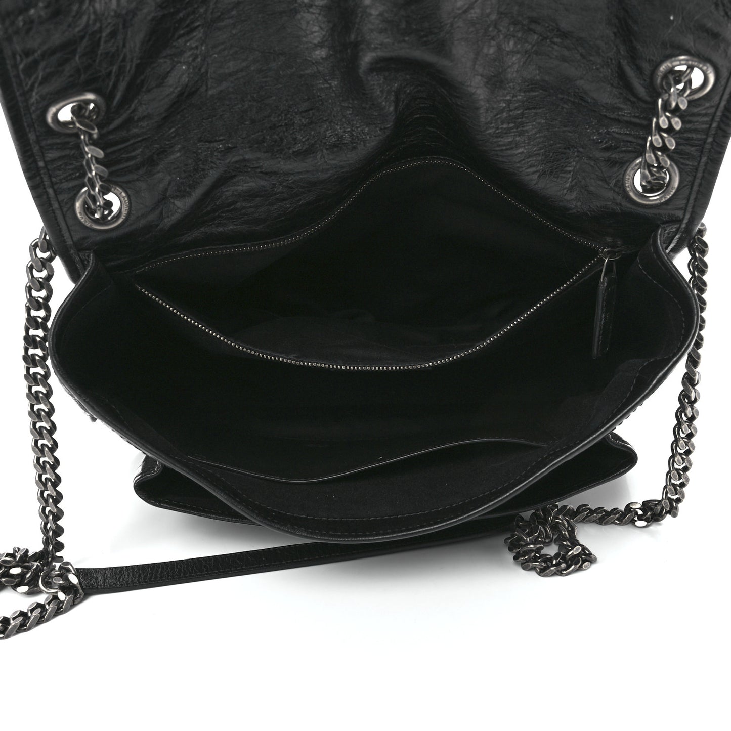 Crinkled Calfskin Matelasse Monogram Large Niki Chain Satchel Black