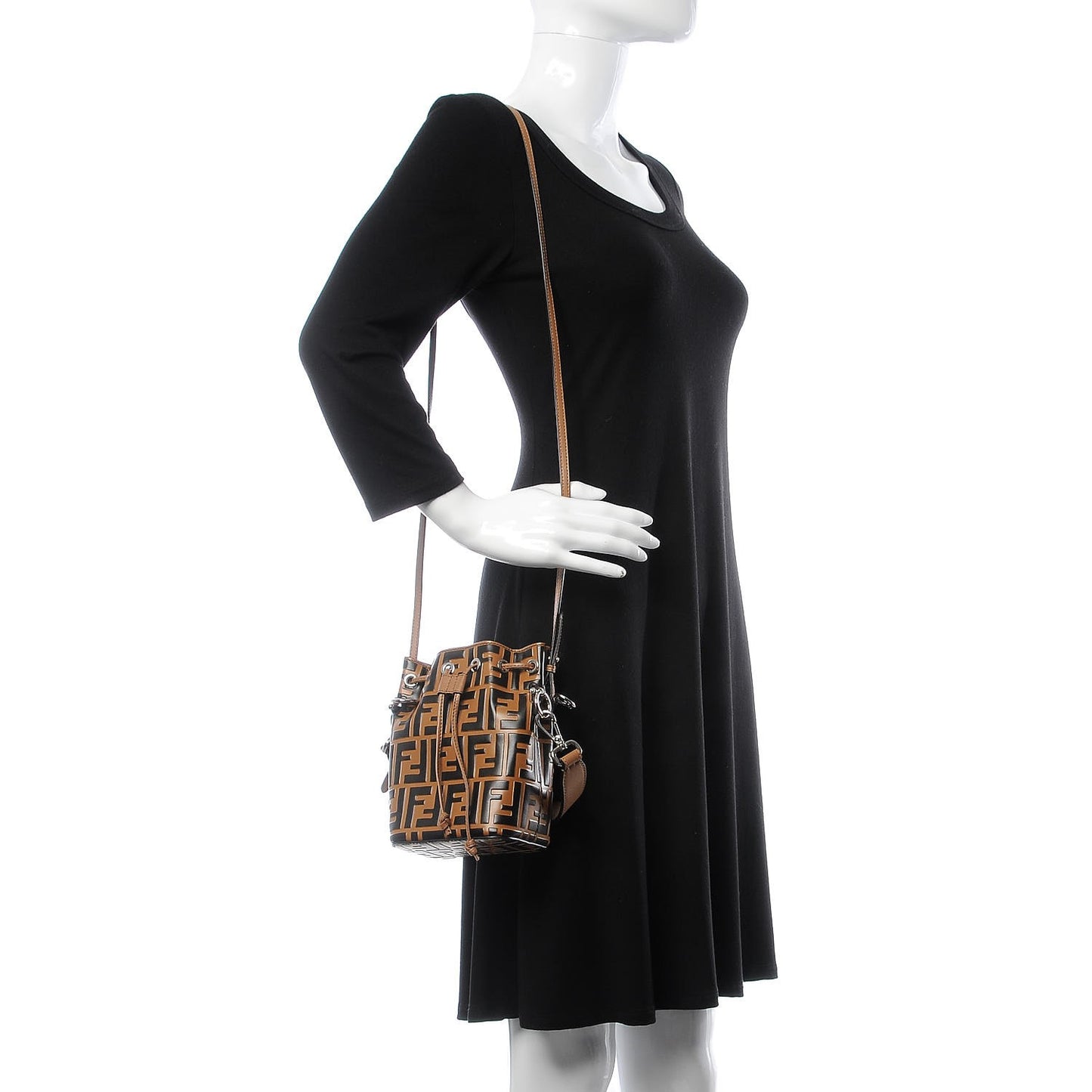 Vitello Liberty F is Fendi FF Embossed Mini Mon Tresor Bucket Bag Tobacco Black