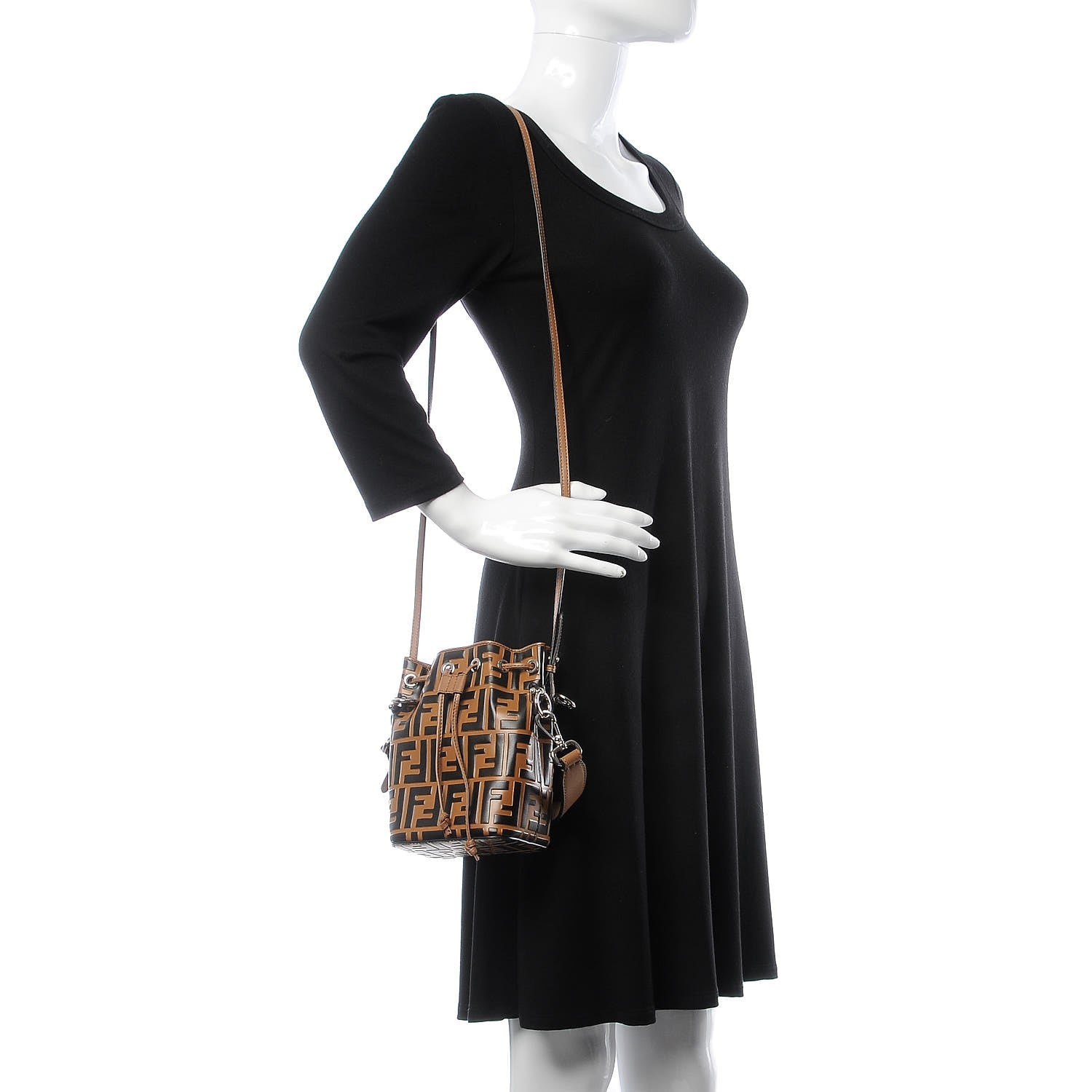 Fendi Vitello Liberty F is Fendi FF Embossed Mini Mon Tresor Bucket Bag Tobacco Black 2 of 9