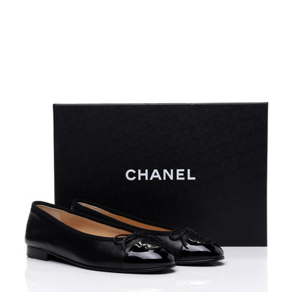 Chanel Lambskin Patent Calfskin CC Cap Toe Ballerina Flats 36 Black 14 of 14