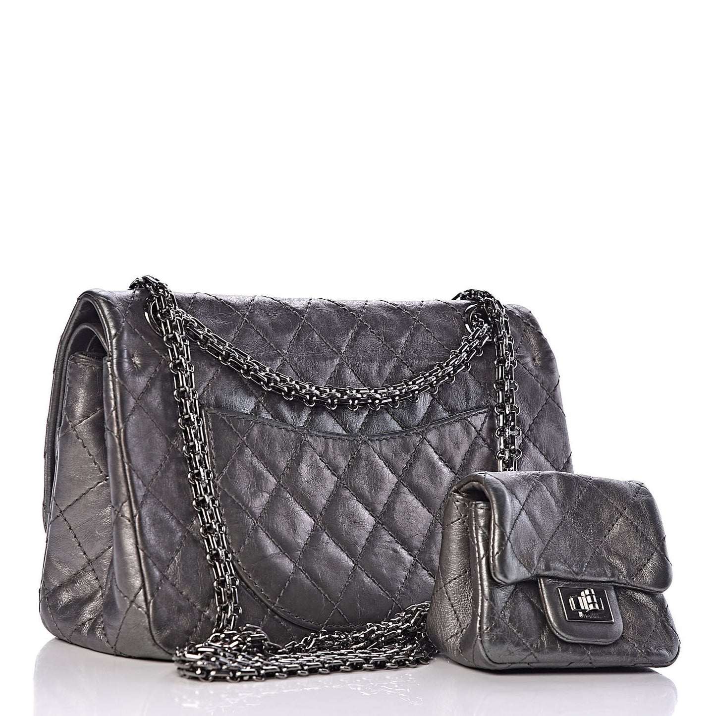 Metallic Aged Calfskin Quilted 2.55 Reissue 225 Flap Dark Silver