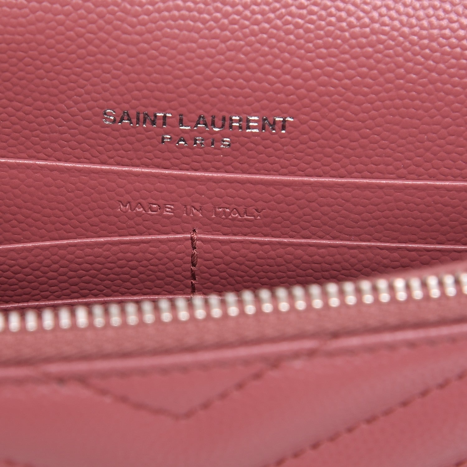 Saint Laurent Grain De Poudre Matelasse Chevron Monogram Envelope Chain Wallet Mystic Rose 7 of 8