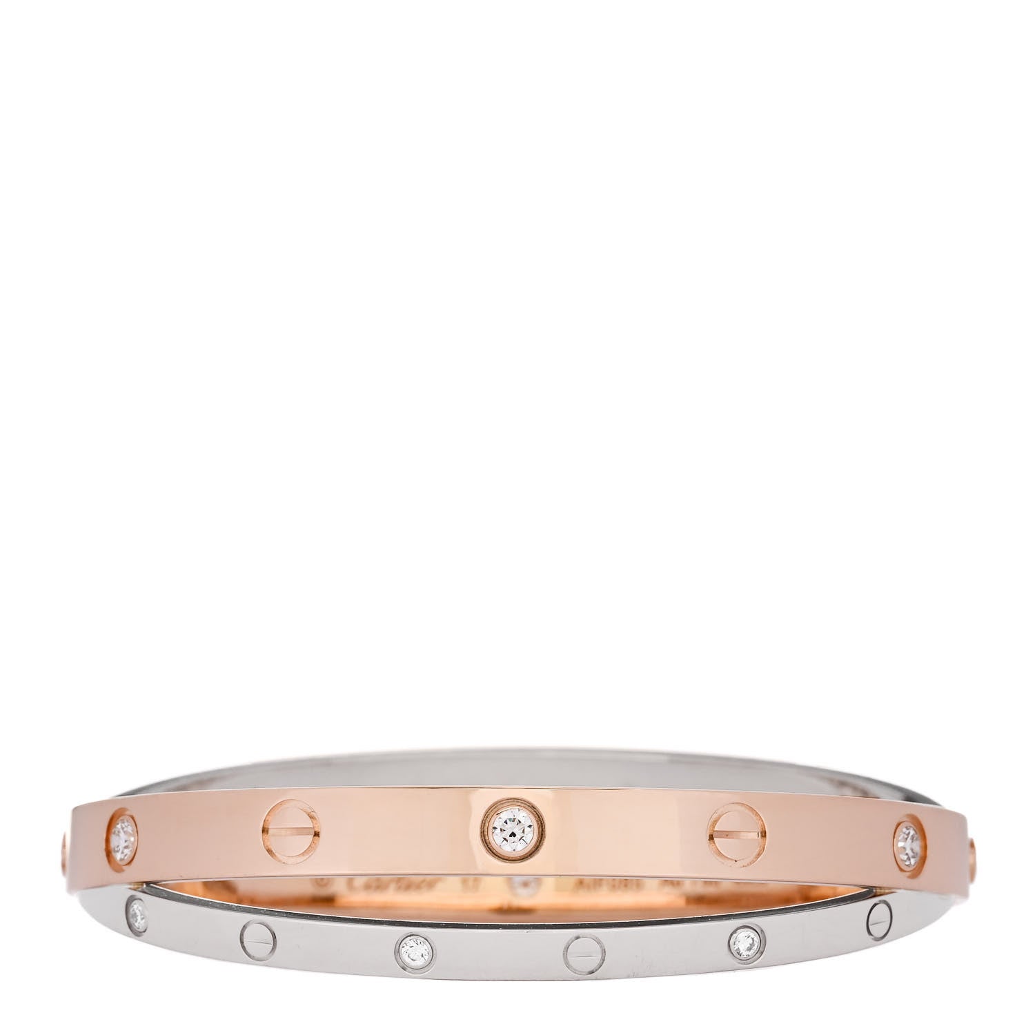 Cartier 18K Pink White Gold 12 Diamond Double LOVE Bracelet 17 1 of 9