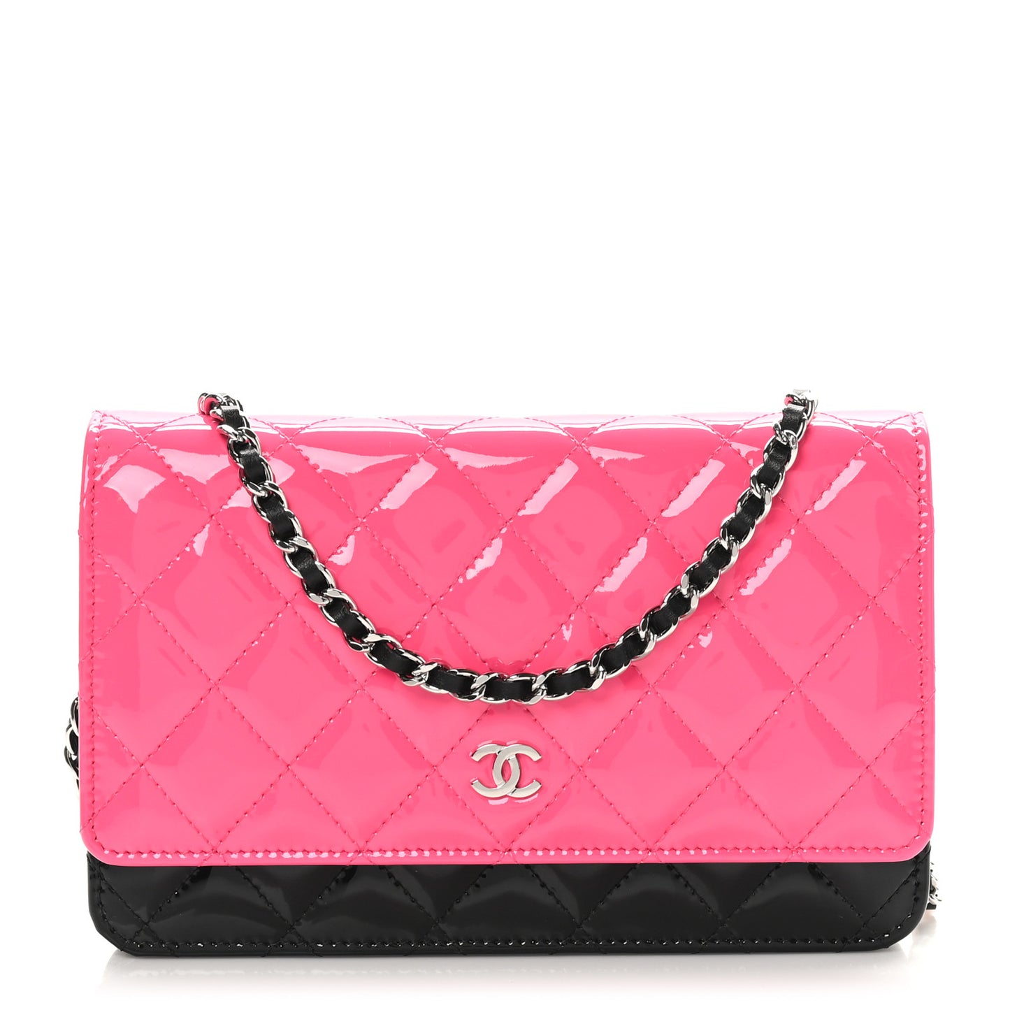 Patent Quilted Bi-Color Wallet On Chain WOC Pink Black