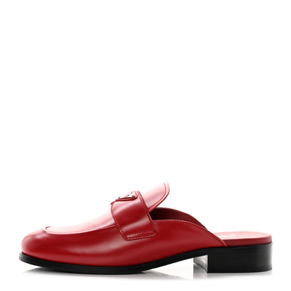 Prada Spazzolato Metal Triangle Logo 25mm Loafer Mules 38 Scarlatto 1 of 9