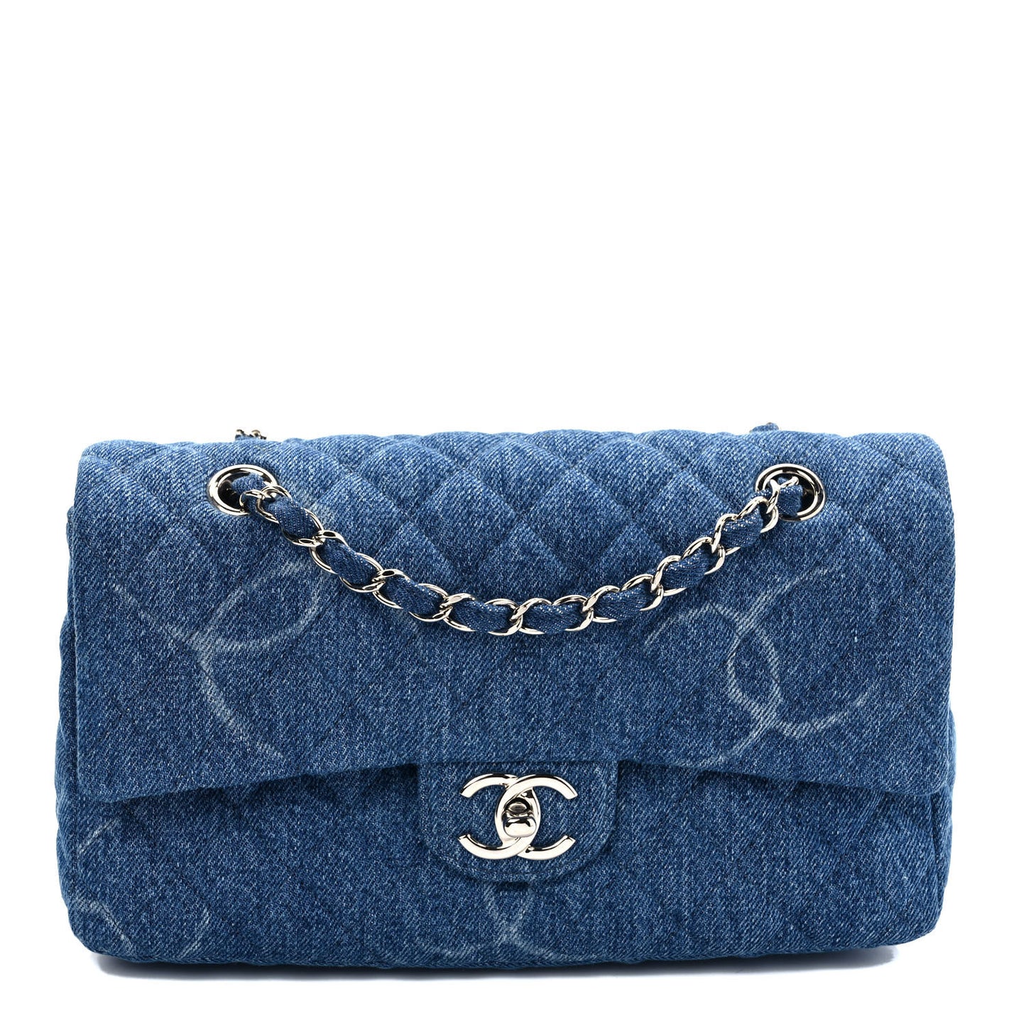 Denim Quilted CC Print Medium Single Flap Blue