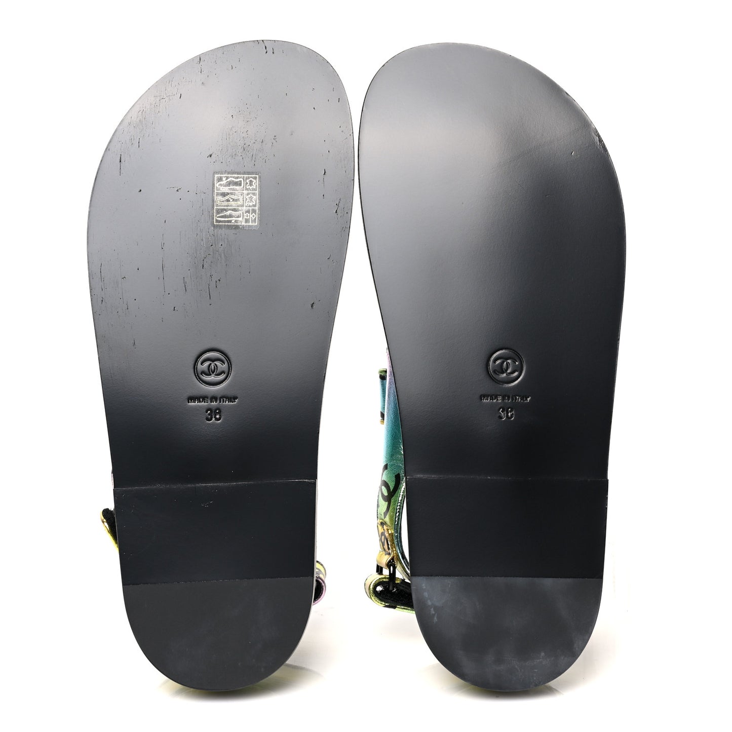 Laminated Lambskin Printed CC Dad Sandals 38 Multicolor