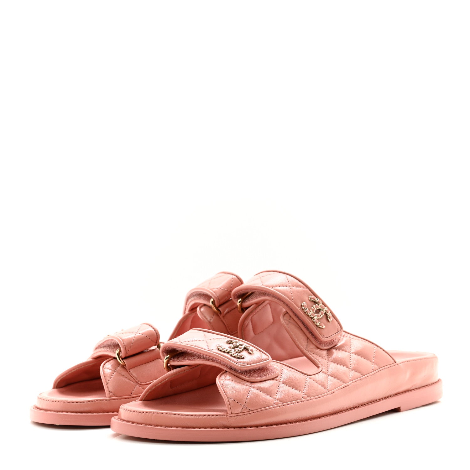 Chanel Lambskin Quilted Velcro Dad Chain CC Slide Sandals 41 Pink 3 of 9