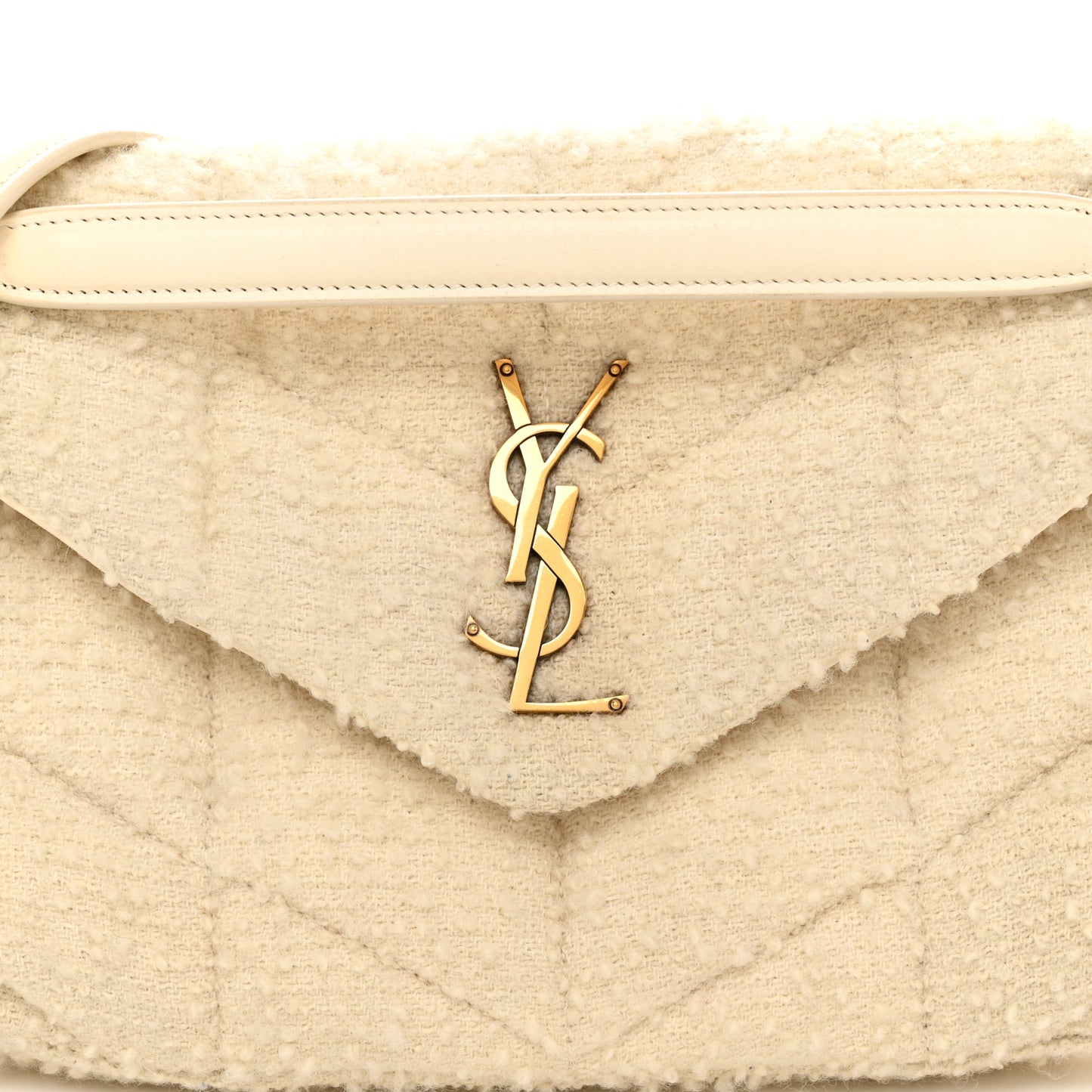 Boucle Tweed Quilted Small Loulou Puffer Monogram Chain Satchel Crema Soft