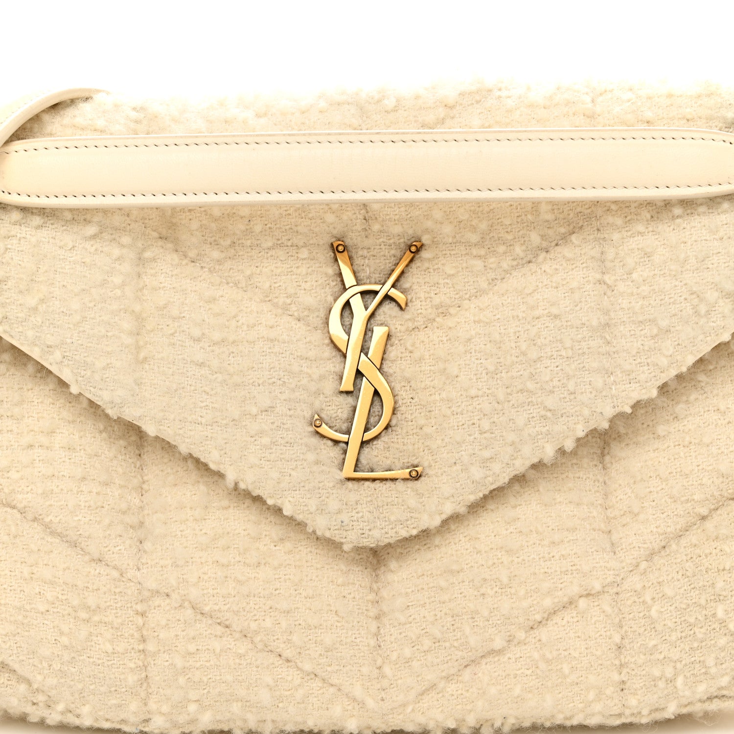 Saint Laurent Boucle Tweed Quilted Small Loulou Puffer Monogram Chain Satchel Crema Soft 8 of 12