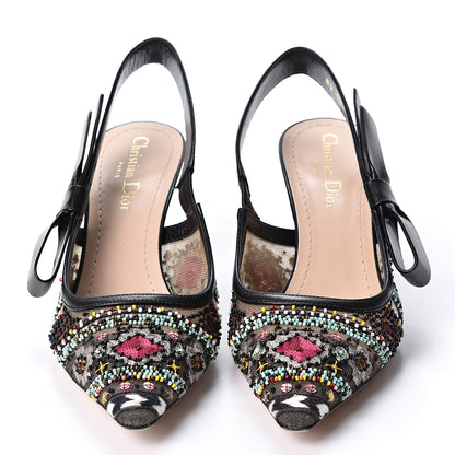 Christian Dior Embroidered Calfskin Beaded Sweet D Sling-Back Pumps 37.5 Multicolor 2 of 10