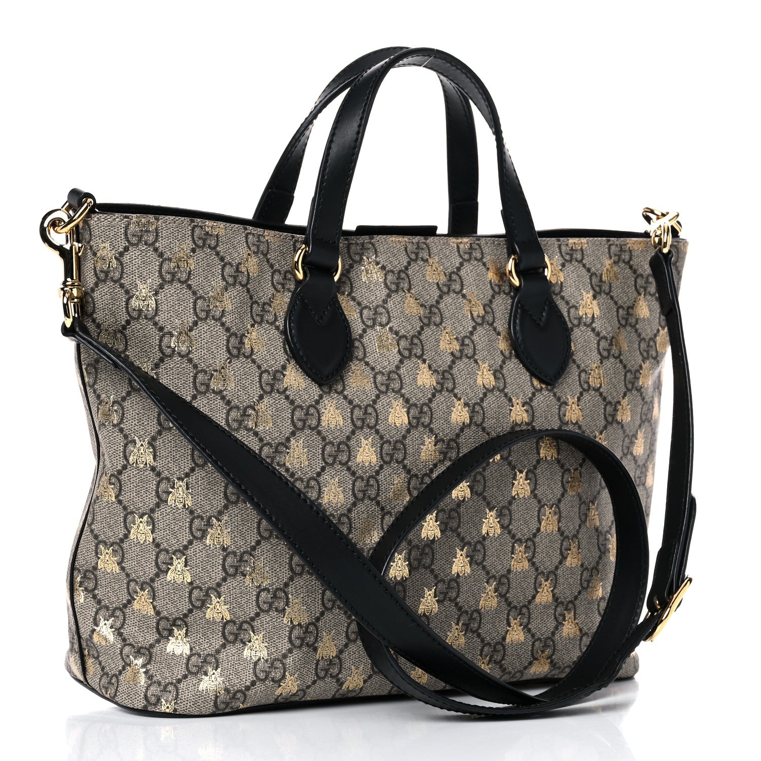 Gucci Soft GG Supreme Monogram Bees Small Crossbody Tote Beige Oro Black 3 of 13