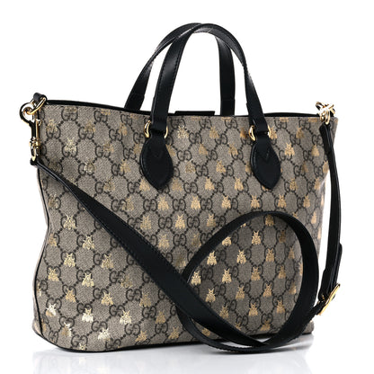 Gucci Soft GG Supreme Monogram Bees Small Crossbody Tote Beige Oro Black 3 of 13