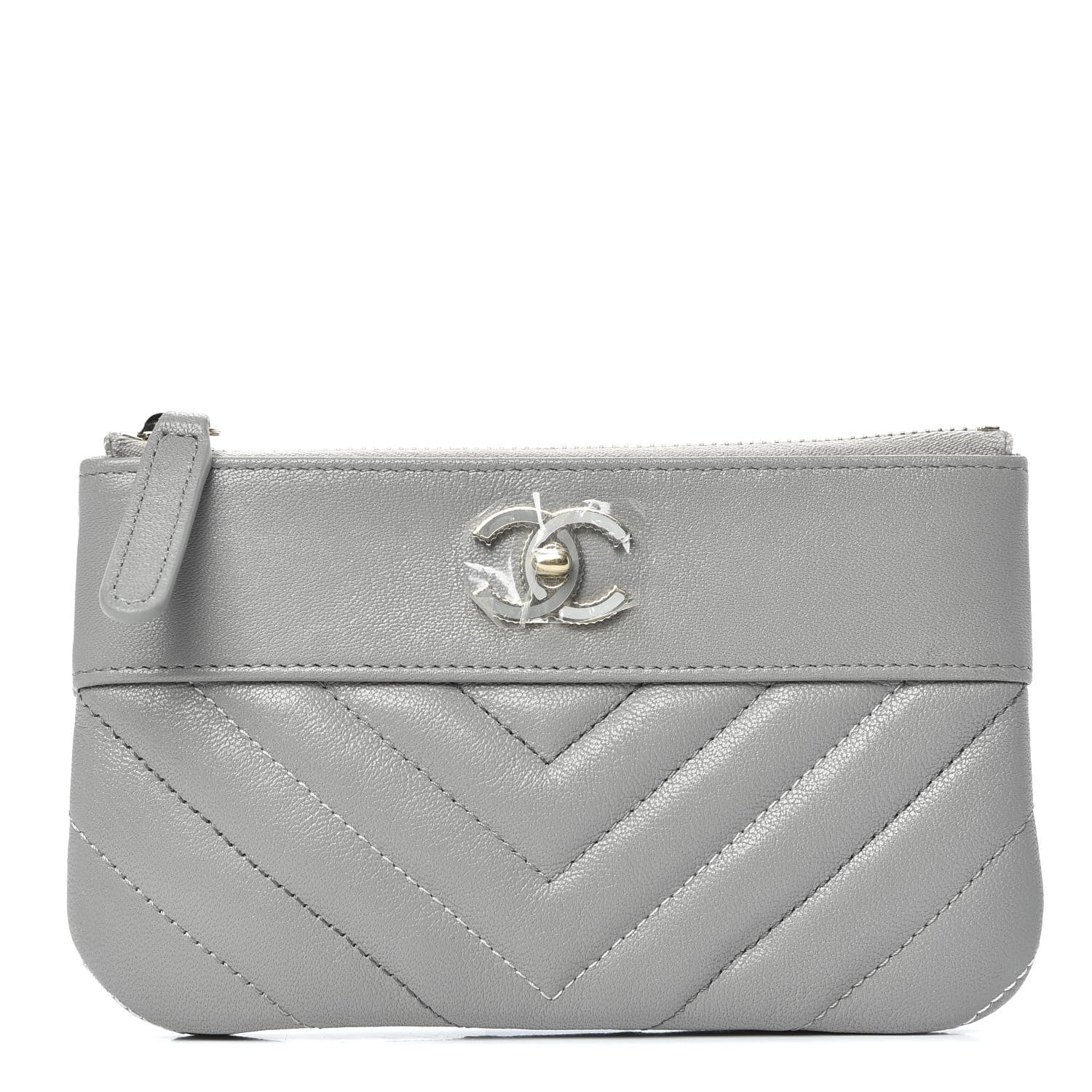 Chanel Sheepskin Chevron Quilted Small Vintage Mademoiselle Cosmetic Case Grey 1 of 9