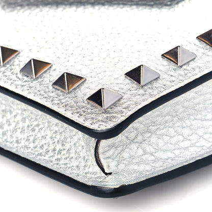 Valentino Garavani Metallic Pebbled Calfskin Rockstud Phone Case With Chain Silver 10 of 11