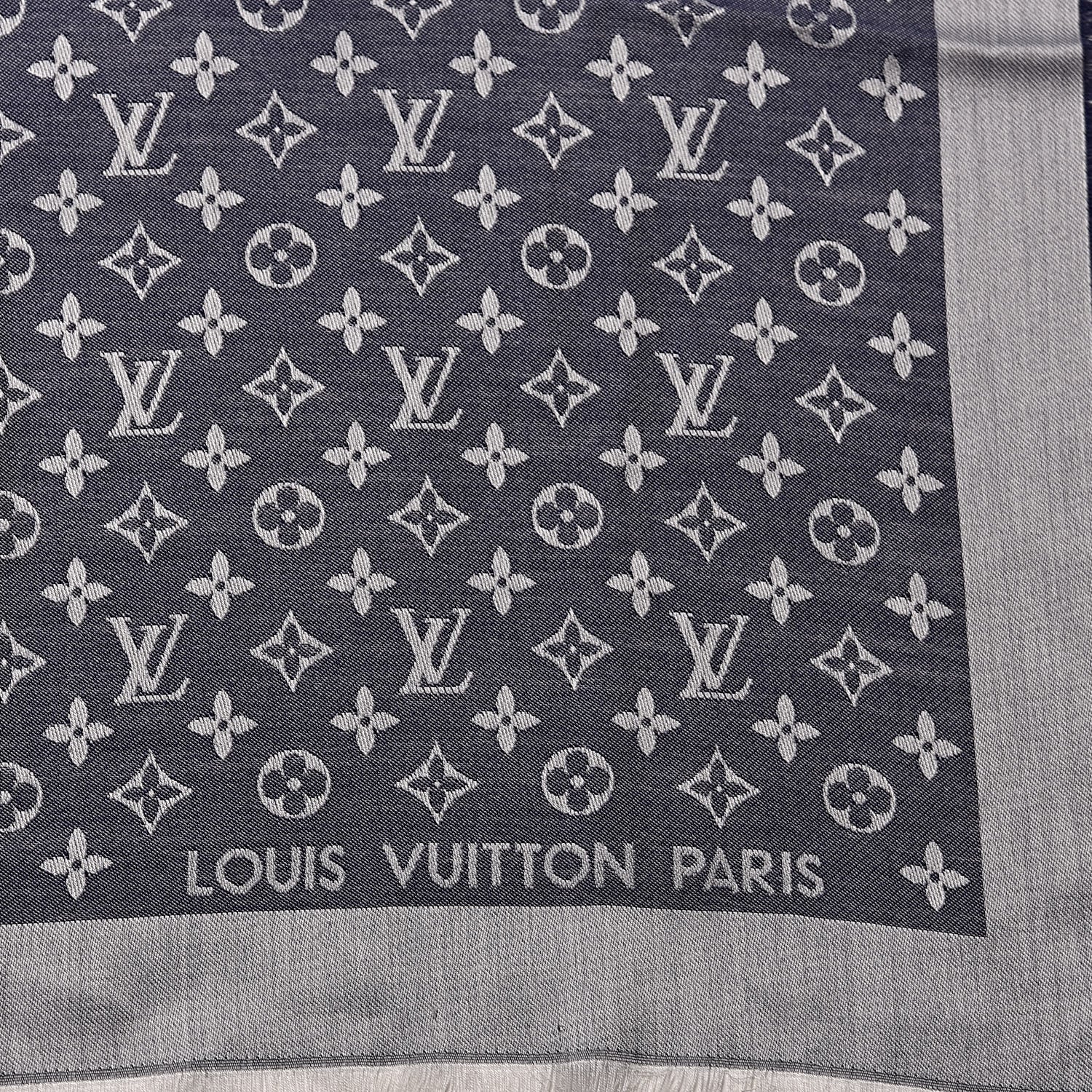 Louis Vuitton Silk Wool Monogram Denim Shawl Blue 3 of 4