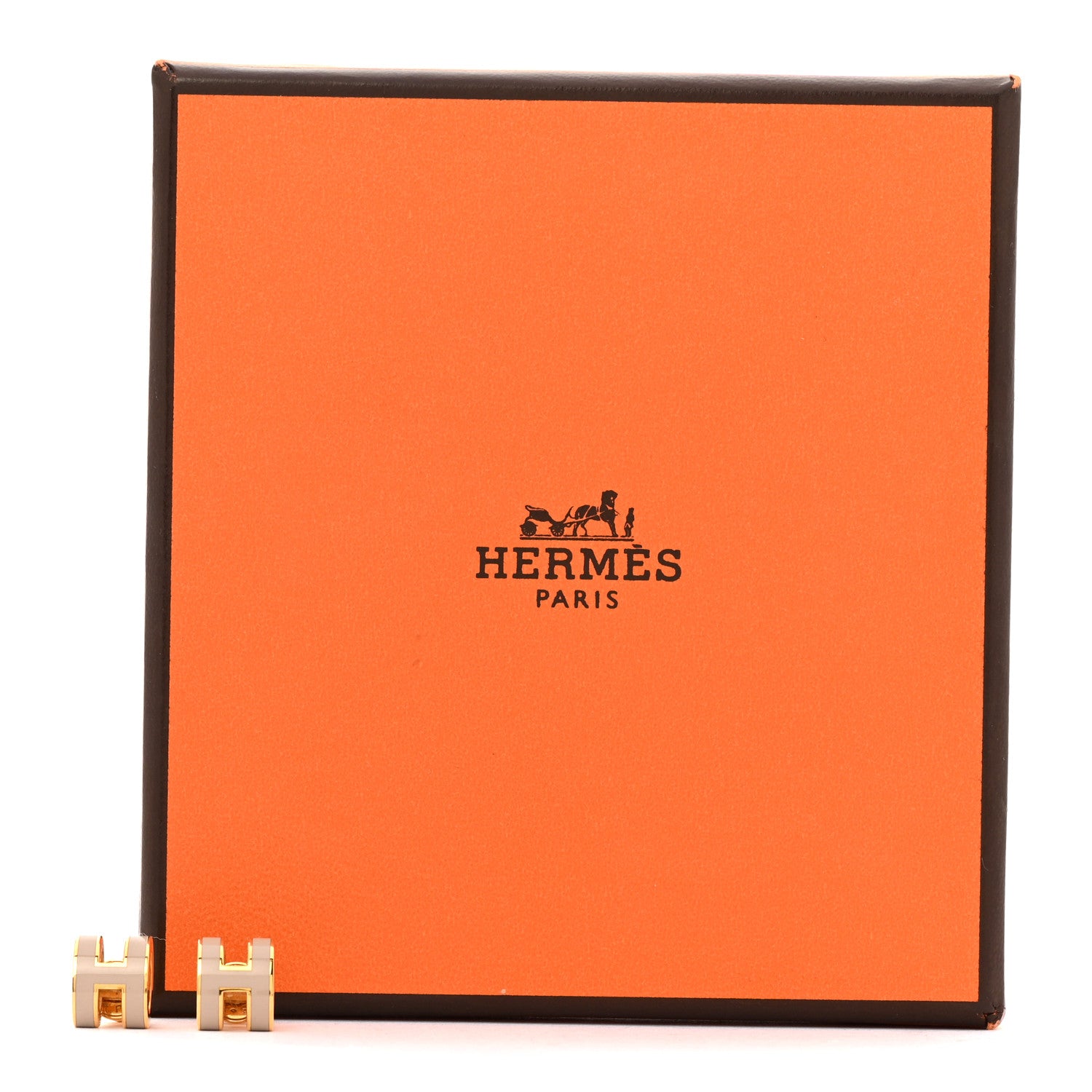 Hermes Gold Lacquered Mini Pop H Earrings Marron Glace 6 of 6