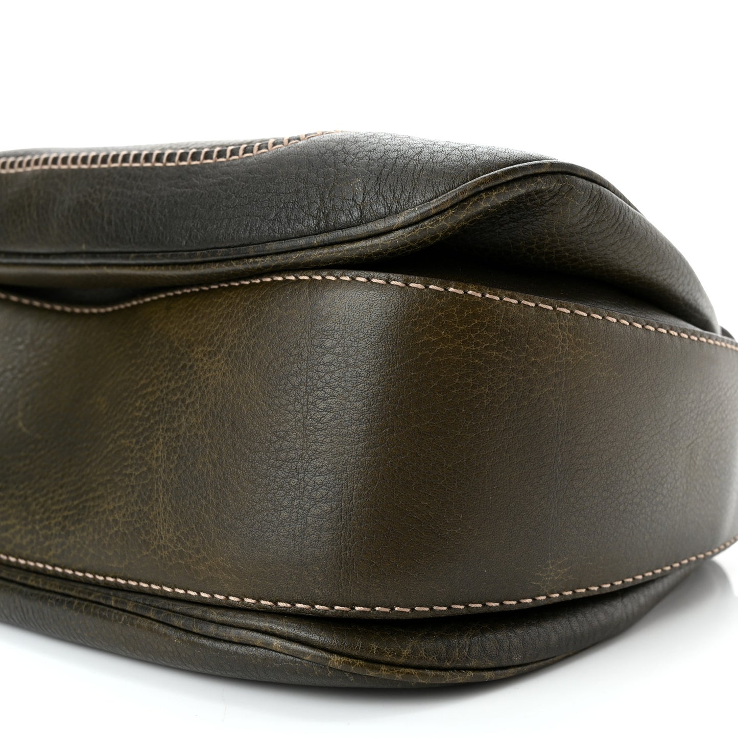Calfskin Large New Bamboo Top Handle Bag Olive Green