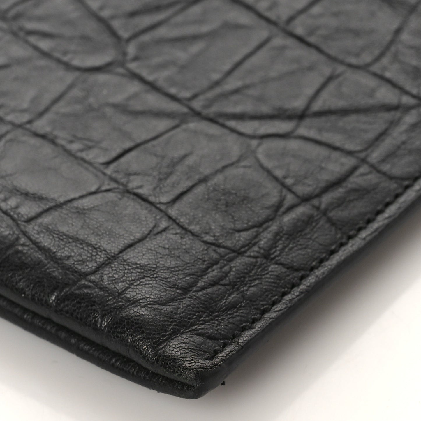 Calfskin Crocodile Embossed Monogram Zip Bill Pouch Black