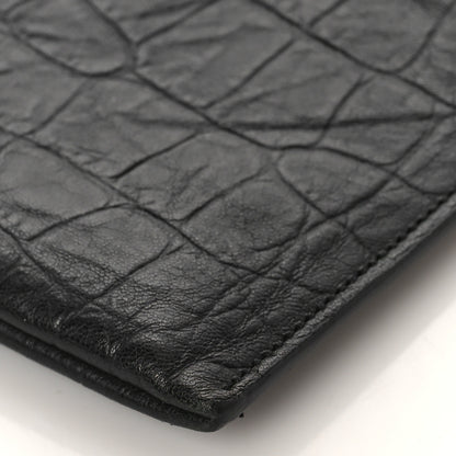 Saint Laurent Calfskin Crocodile Embossed Monogram Zip Bill Pouch Black 8 of 9