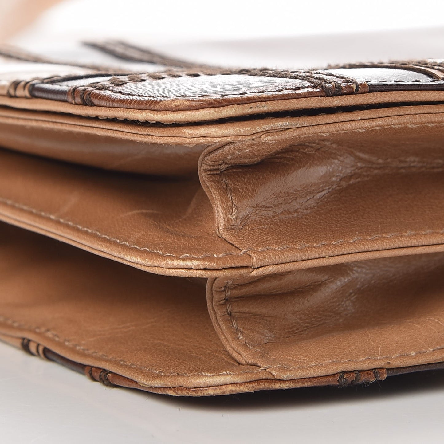 Capretto Tartan Patchwork Shoulder Bag Cammello