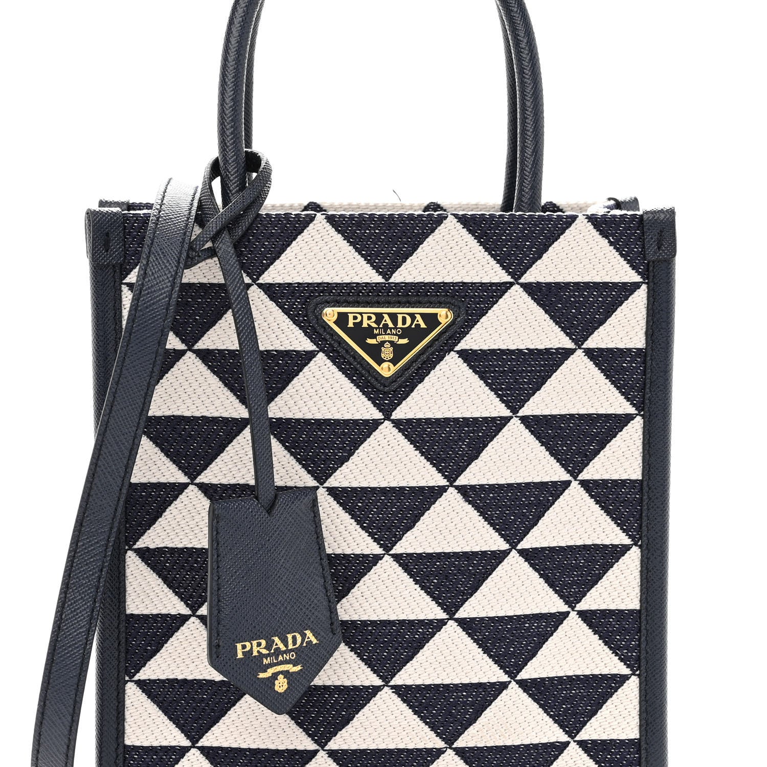 Prada Jacquard Saffiano Triangolo Symbole Embroidered Micro Tote Baltico Talco 7 of 10