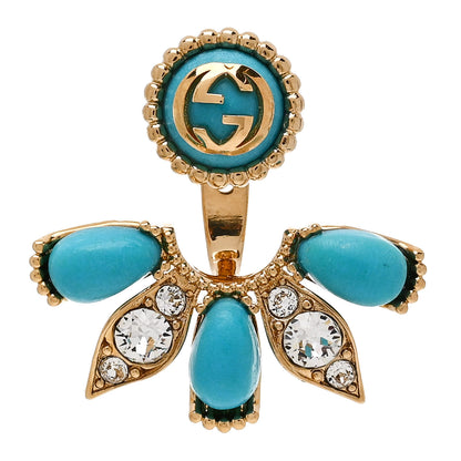 Gucci Resin Crystal Single GG Earring Turquoise Gold 1 of 5