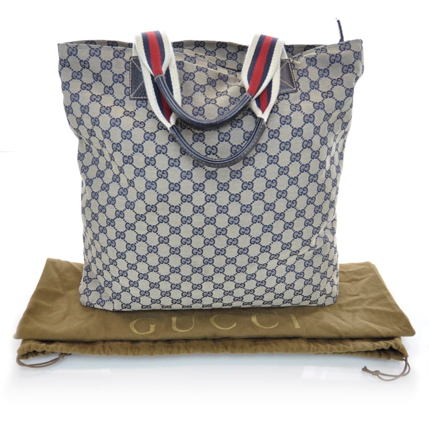 GG Monogram Large Web Handle Vertical Tote Dark Navy