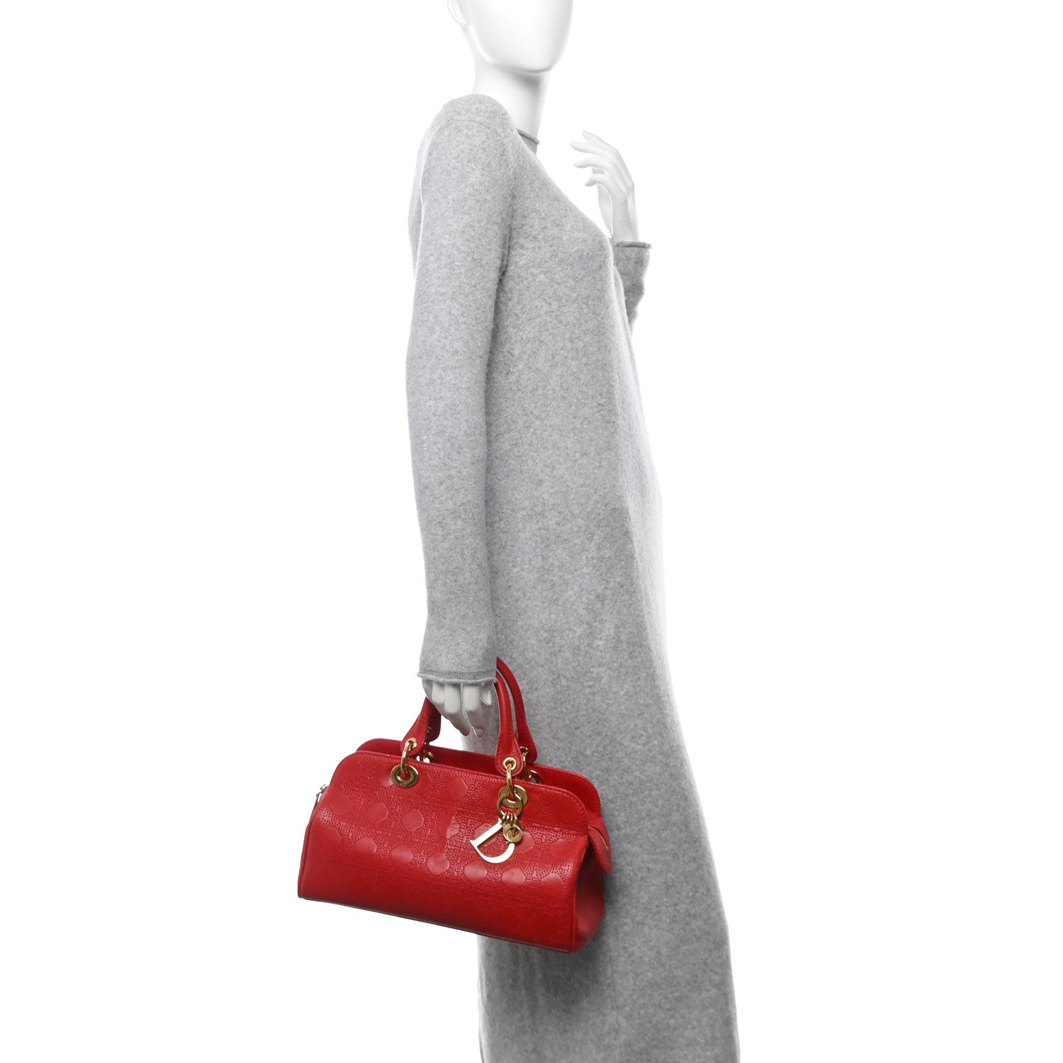 Christian Dior Lambskin Embossed Cannage Handbag Red 2 of 11