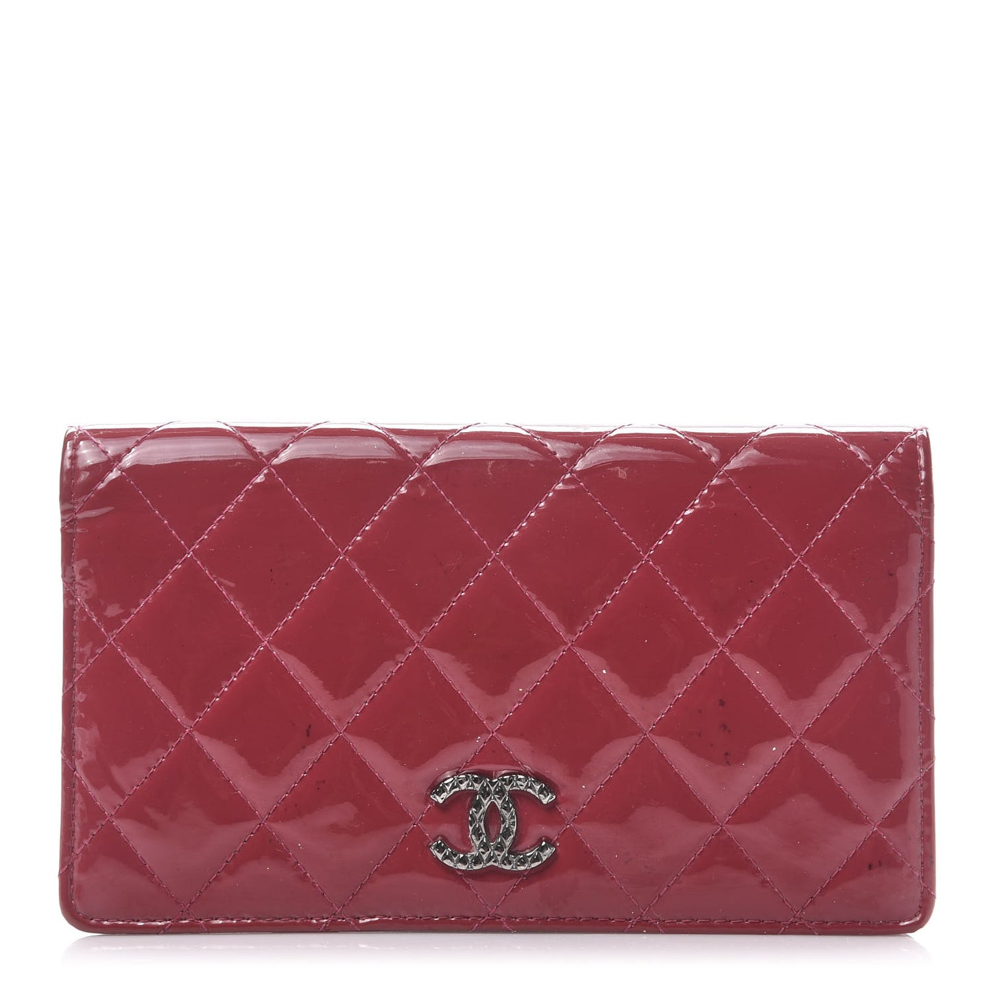 Patent Calfskin Quilted Large Brilliant Flap Wallet Fuchsia