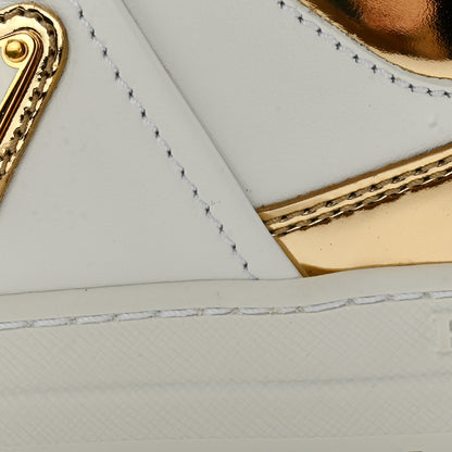 Prada Vitello Metallic Calfskin Metal Triangle Logo Womens Downtown Low Top 30mm Sneakers 35.5 White Platino 9 of 11