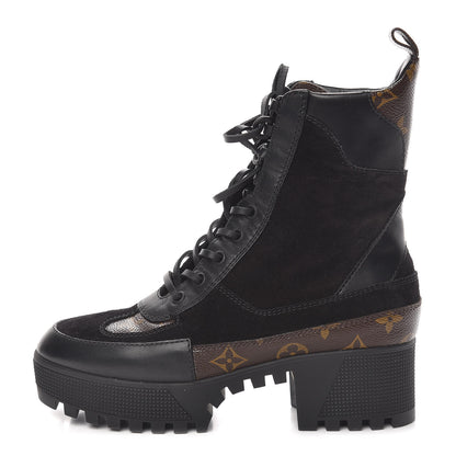 Louis Vuitton Suede Calfskin Monogram Laureate Platform Desert Boots Black 37 1 of 8