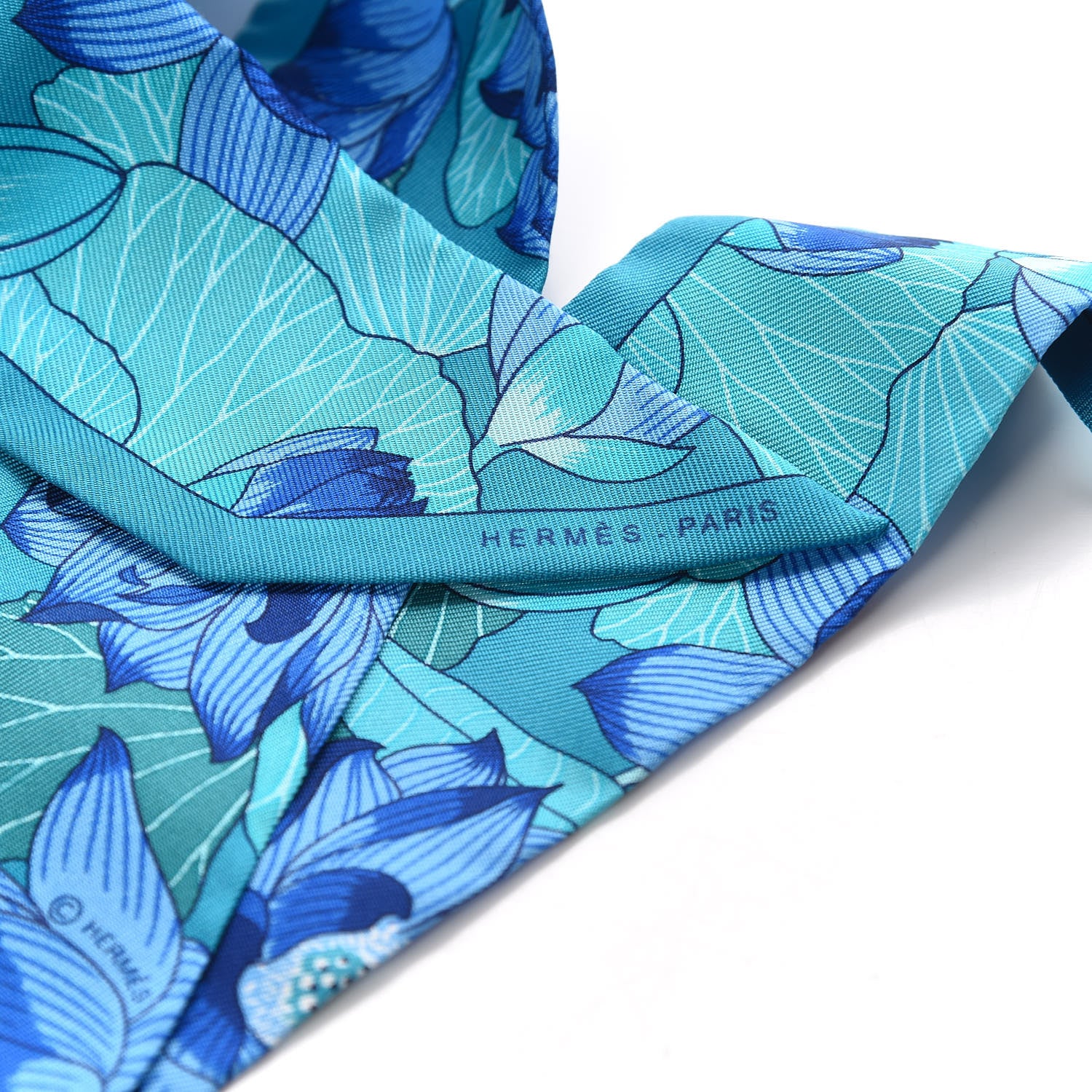 Hermes Silk Fleurs de Lotus Twilly Canard Bleu Dur Turquoise 4 of 5