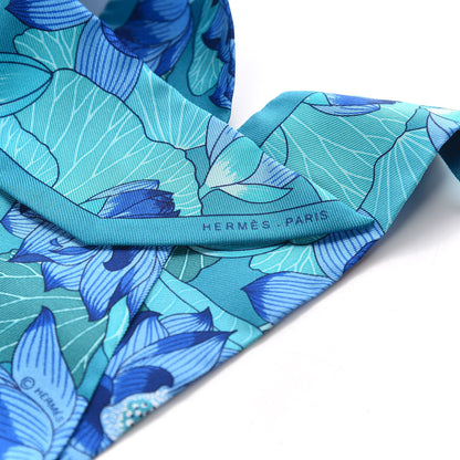 Hermes Silk Fleurs de Lotus Twilly Canard Bleu Dur Turquoise 4 of 5