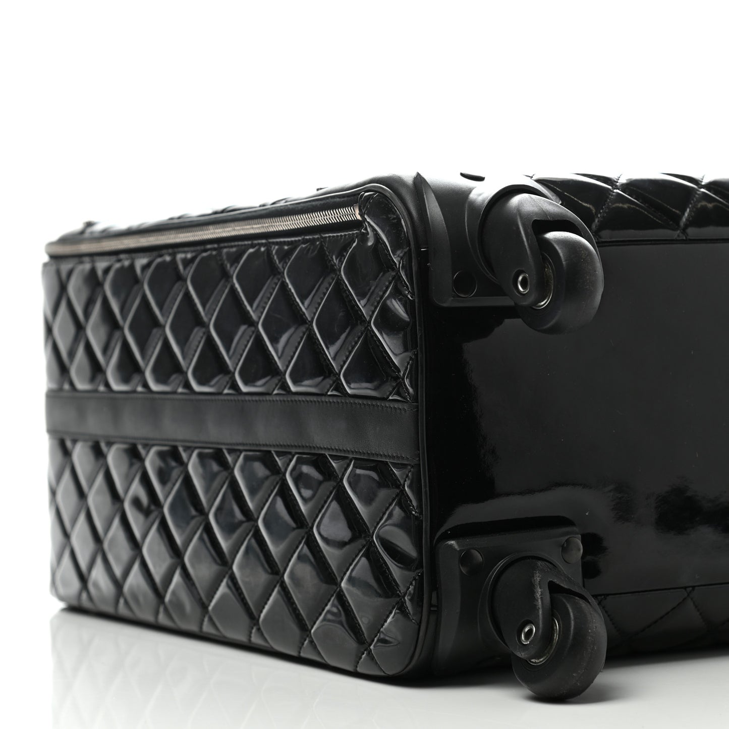Vinyl Calfskin Quilted Trolley Rolling Luggage Black
