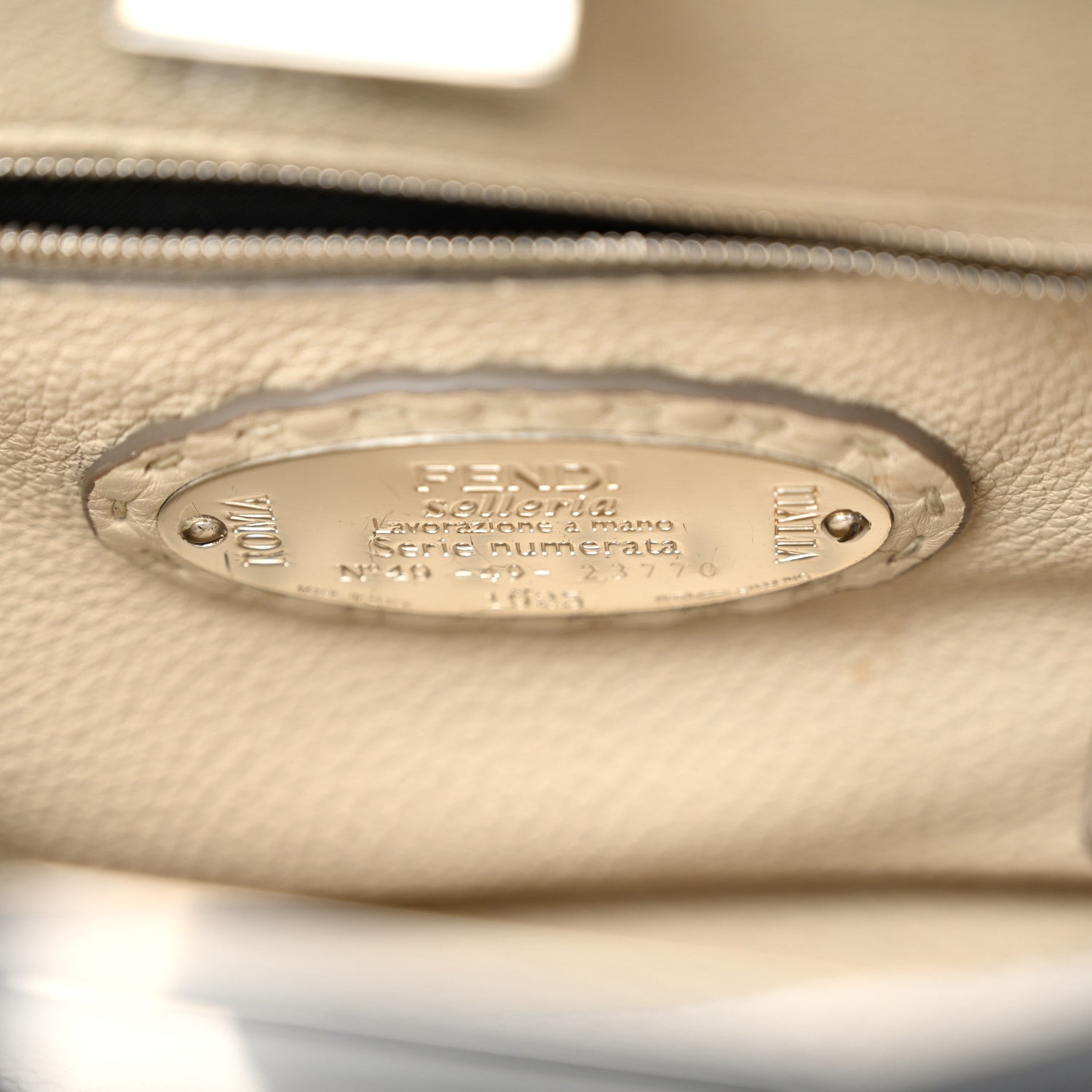 Fendi Cuoio Romano Selleria Bi-Color Mini Peekaboo Iconic Satchel Asfalto Latte 7 of 10