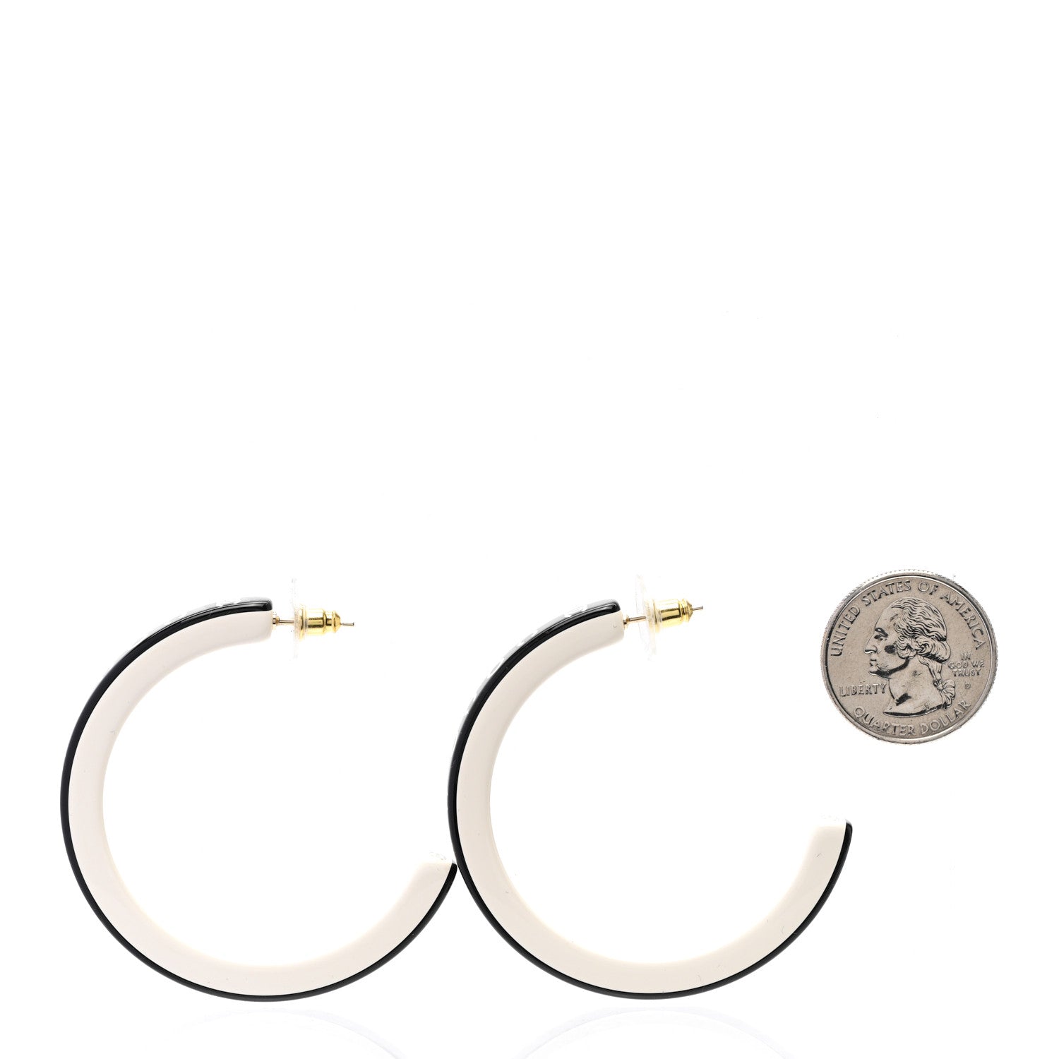 Chanel Resin Logo Hoop Earrings Black White 2 of 6