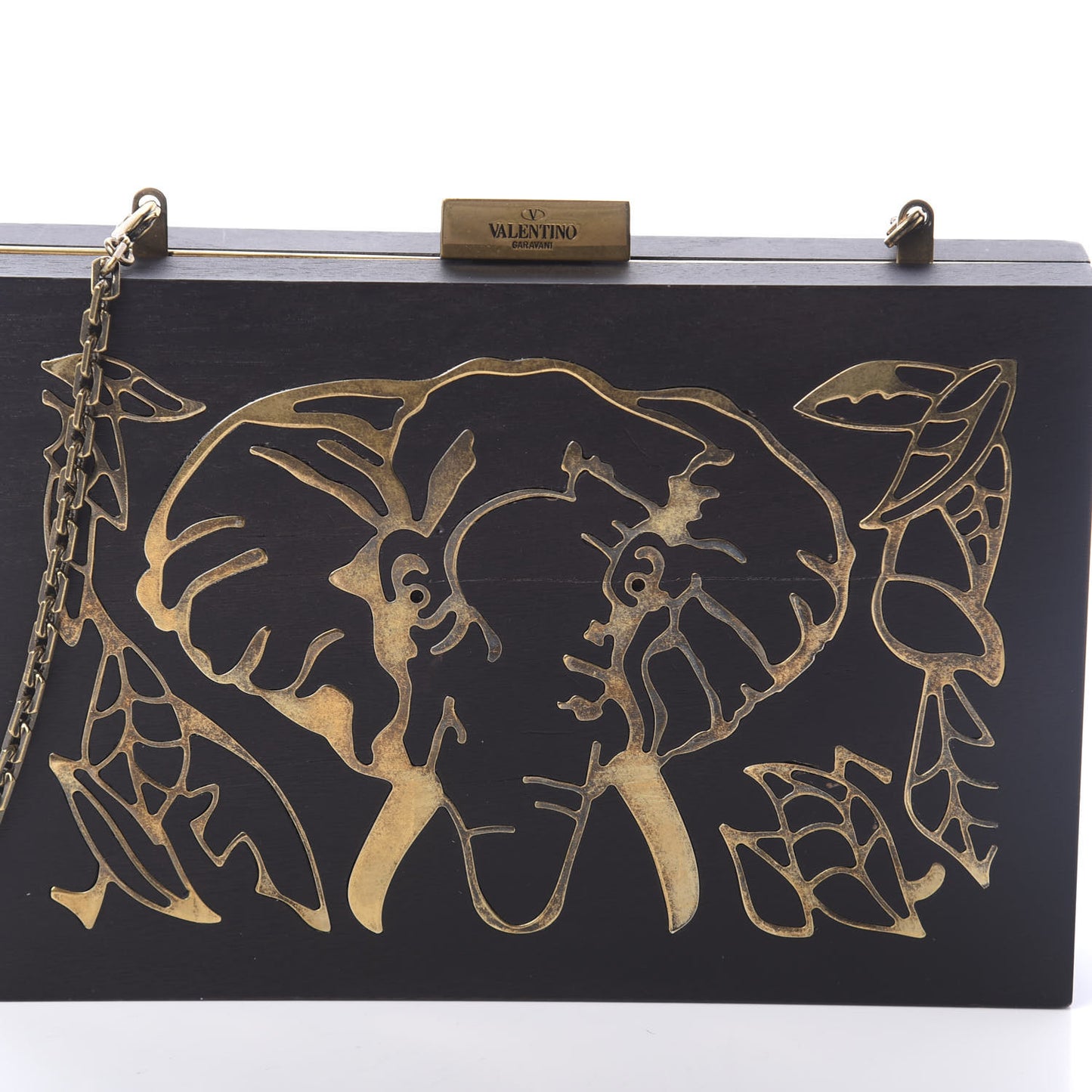 Wood Elephant Minaudiere Clutch Black